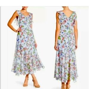 Nanette Lepore Floral Hummingbird Ruffled Fit and Flare Flowy dress Size 10